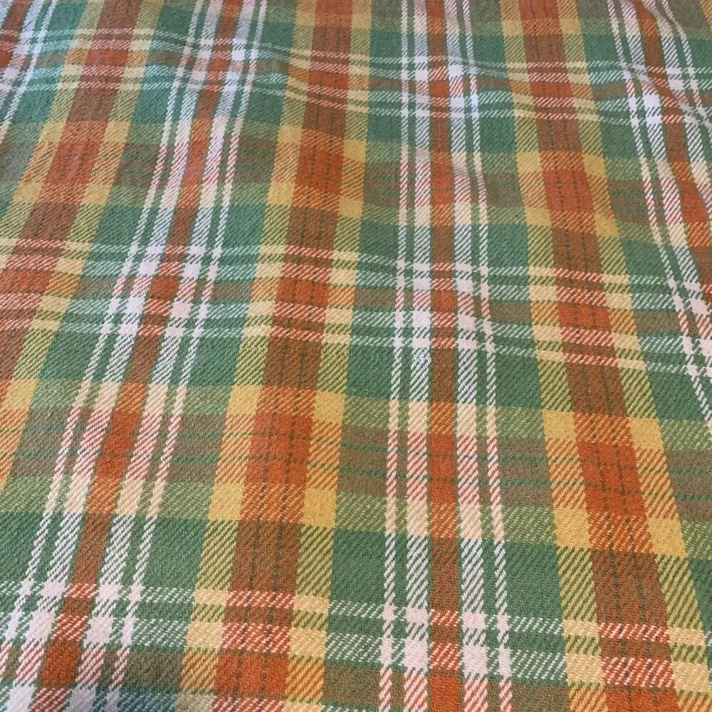 April Cornell Orange Yellow Green Plaid and Fringe Rectangular Tablecloth 80x54